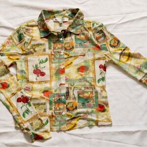 Madden Girl Cream Fruit & Rose Print Button-Down Shirt